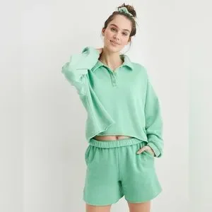 aerie Tops Aerie Fleeceofmind Cropped Polo Sweatshirt Poshmark